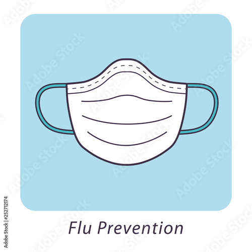 Medical mask, flu prevention icon.