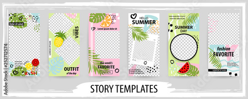 Trendy editable template for social tropical networks stories, vector illustration.