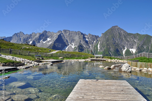 Ahornsee lake in the Alps. Zillertal valley, state of Tyrol, Austria.