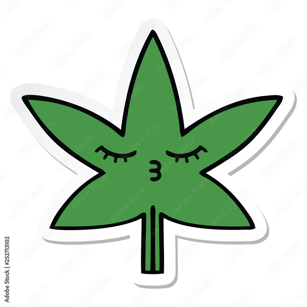 sticker of a cute cartoon marijuana leaf sticker of a cute cartoon marijuana leaf