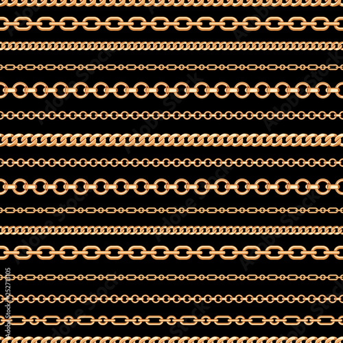 Seamless pattern of Gold chain lines on black background. Vector illustration