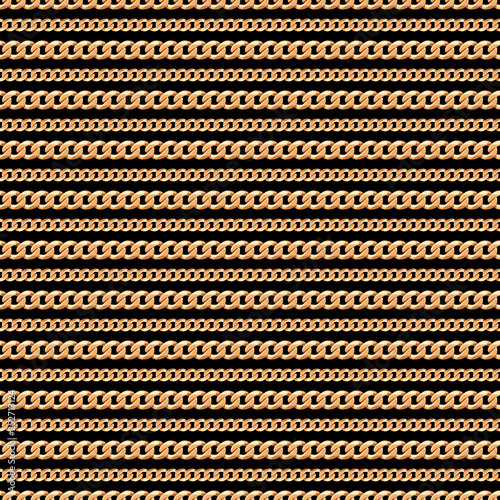 Seamless pattern of Gold chain lines on black background. Vector illustration