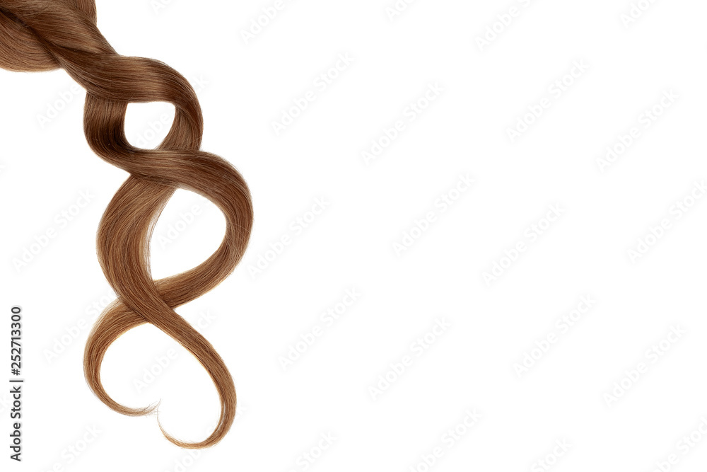 Long beautiful brown hair in shape of numeral eight and heart, isolated on white background. Copy space Long beautiful brown hair in shape of numeral eight and heart, isolated on white background. Copy space