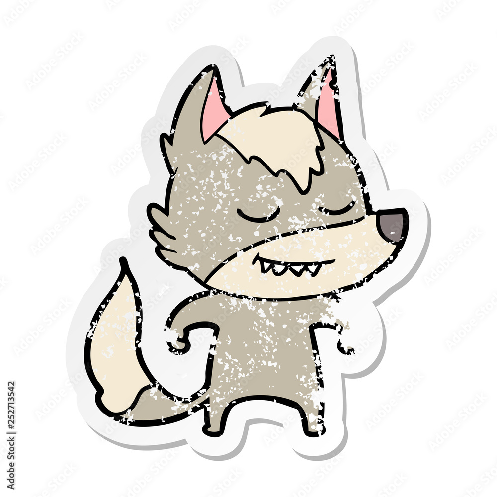 distressed sticker of a friendly cartoon wolf distressed sticker of a friendly cartoon wolf