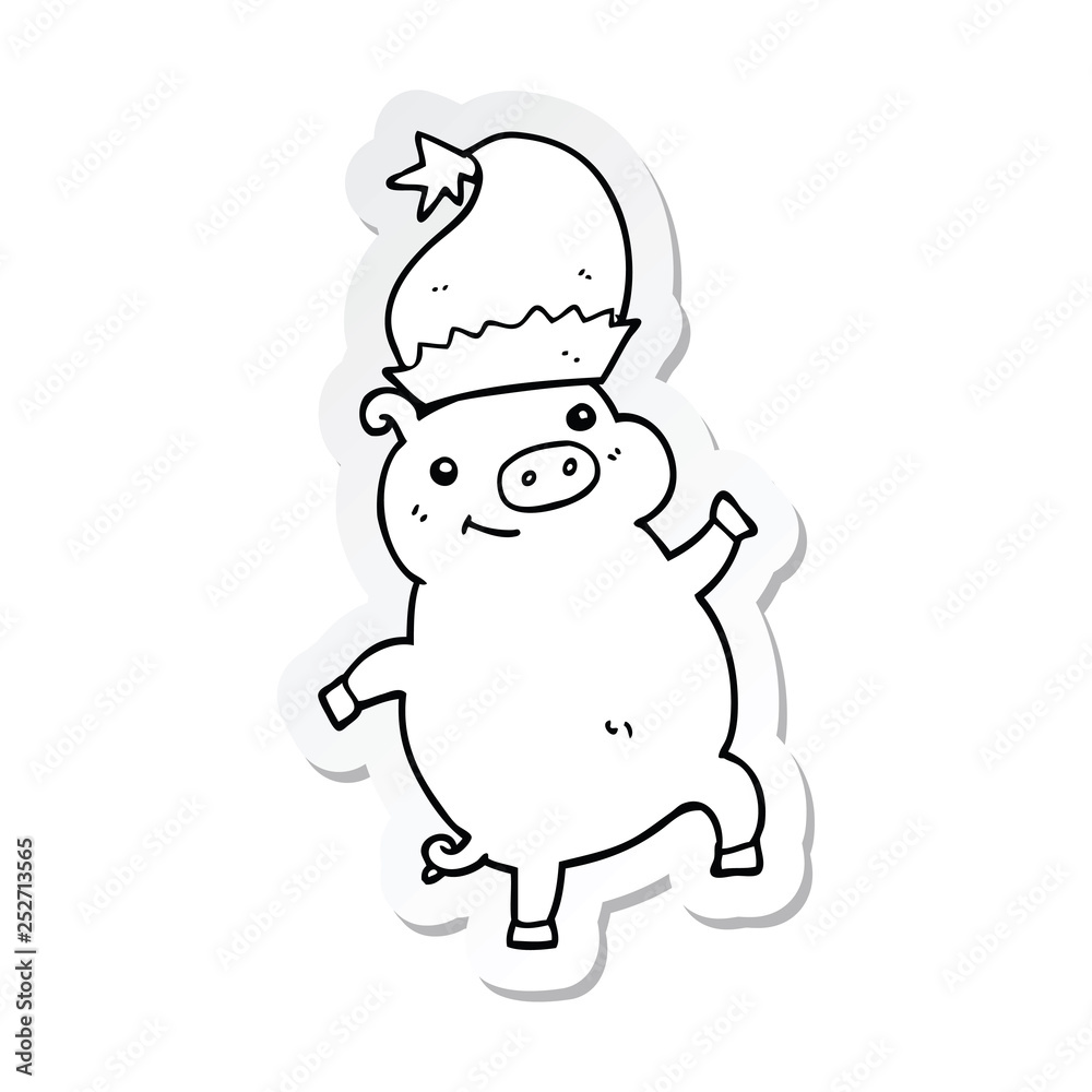 sticker of a cartoon happy christmas pig sticker of a cartoon happy christmas pig