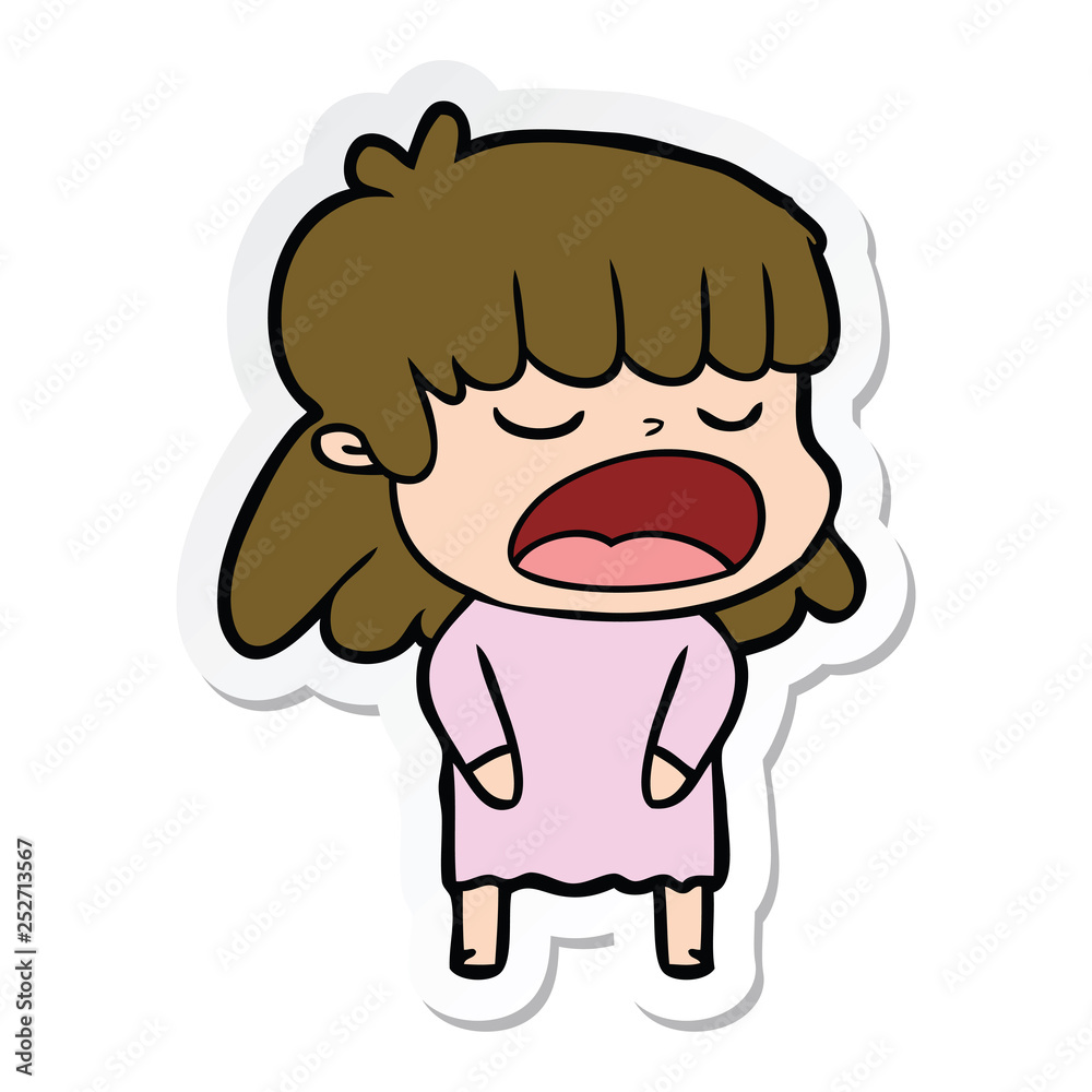sticker of a cartoon woman talking loudly sticker of a cartoon woman talking loudly