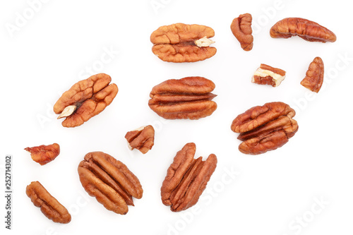 pecan nut isolated on white background. Top view. Flat lay photo