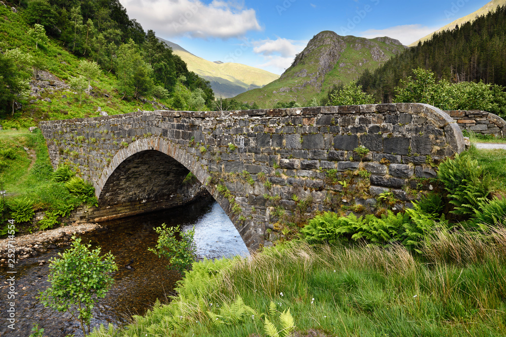 Ancient stone military bridge over the river Shiel in Glen Shiel Kintail Scottish Highlands Scotland UK
