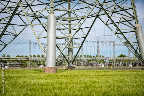 Umspannungswerk mit Transformater im Vordergrund photo