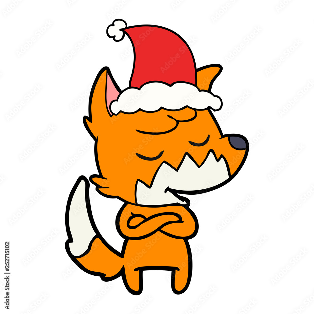 friendly line drawing of a fox wearing santa hat friendly line drawing of a fox wearing santa hat