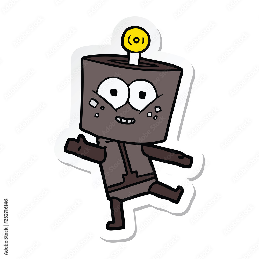 sticker of a happy cartoon robot dancing sticker of a happy cartoon robot dancing