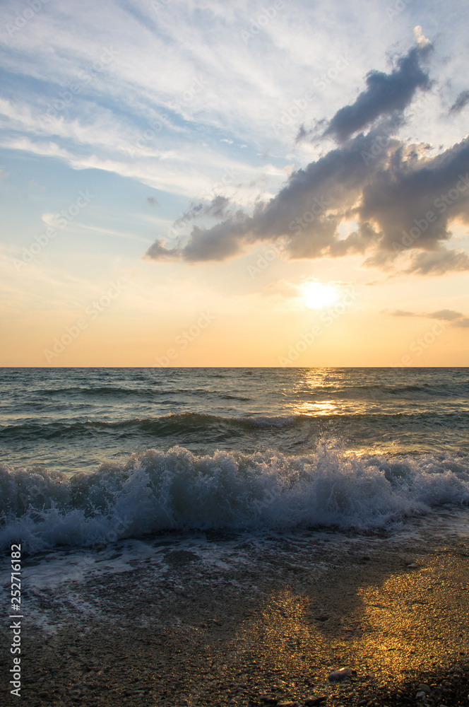 Amazing sea sunset, the sun, waves, clouds Amazing sea sunset, the sun, waves, clouds