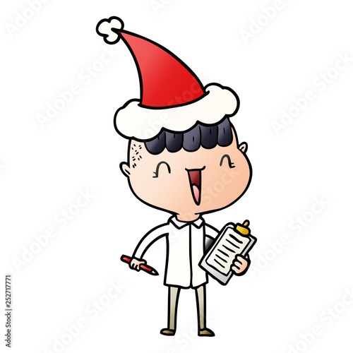 gradient cartoon of a happy boy surprised wearing santa hat