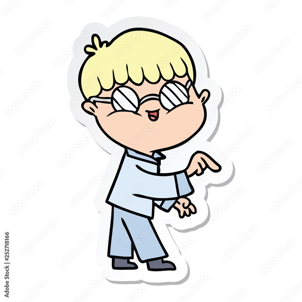 sticker of a cartoon boy wearing spectacles