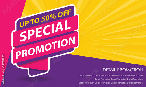 Special Promotion Sale Banner Template. Discount Up to 50%. Vector Template Poster Sale Promotion. photo
