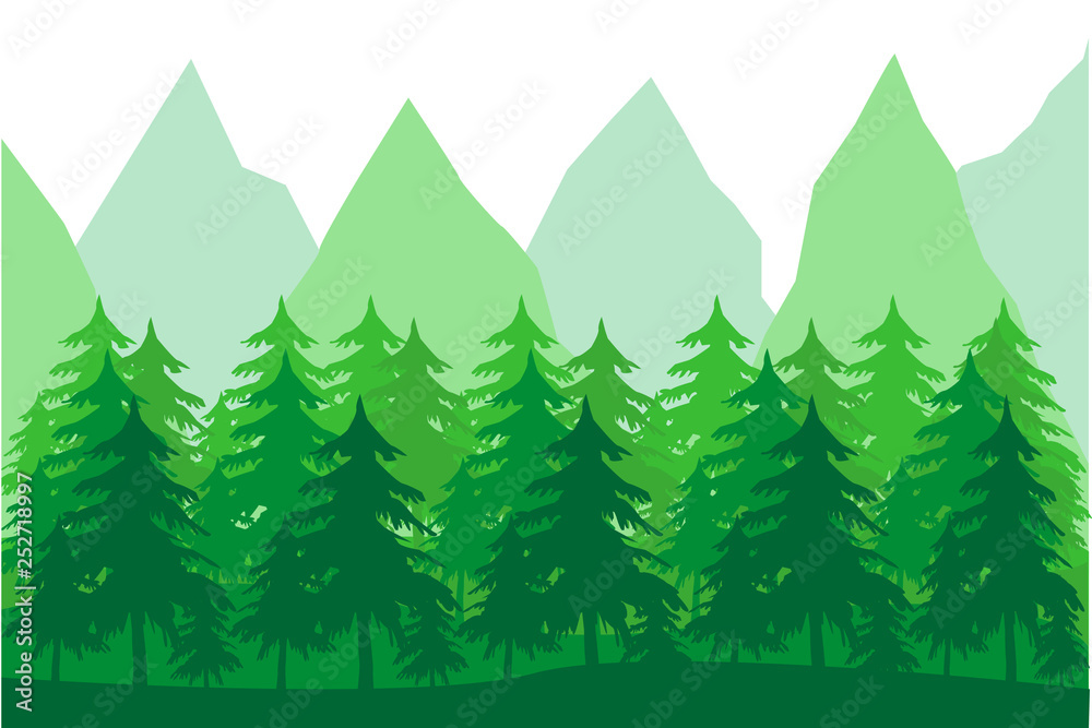 Fototapeta premium Bosque verde con montañas.