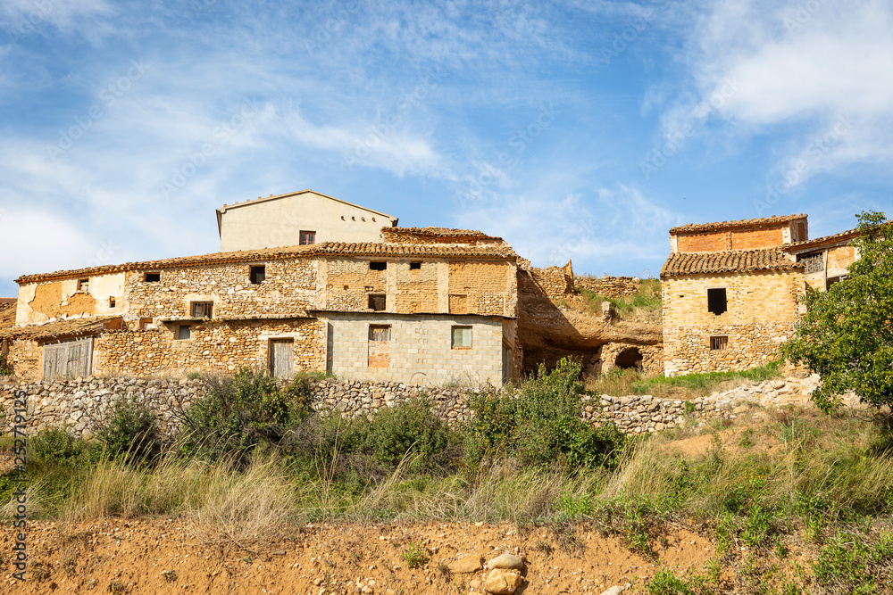 old houses in Vivel del Rio Martin town, province of Teruel, Aragon, Spain