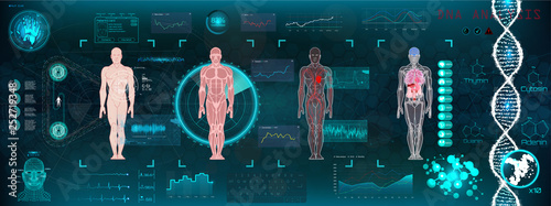 A modern medical interface for monitoring human scanning and analysis, HUD healthcare. Medical interface. Abstract virtual graphical user interface for medicine. HUD for motion design. gui elements