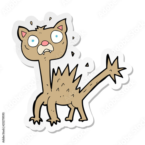 sticker of a cartoon scared cat