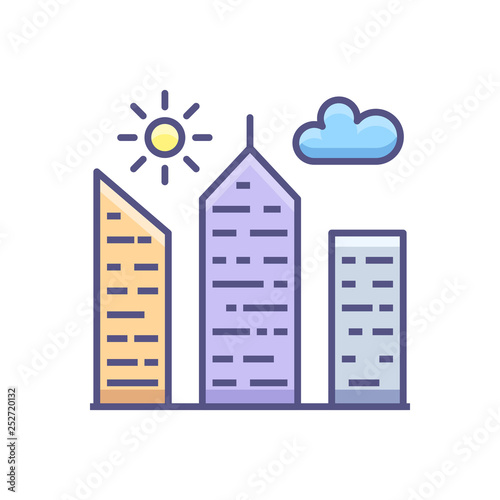 City Building Outline Filled Related Vector Icon