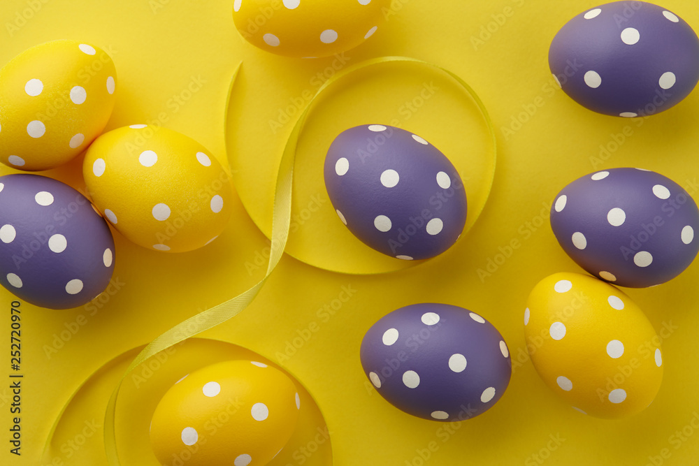 Purple and yellow dotted Easter eggs Purple and yellow dotted Easter eggs