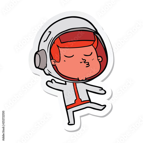 sticker of a cartoon confident astronaut