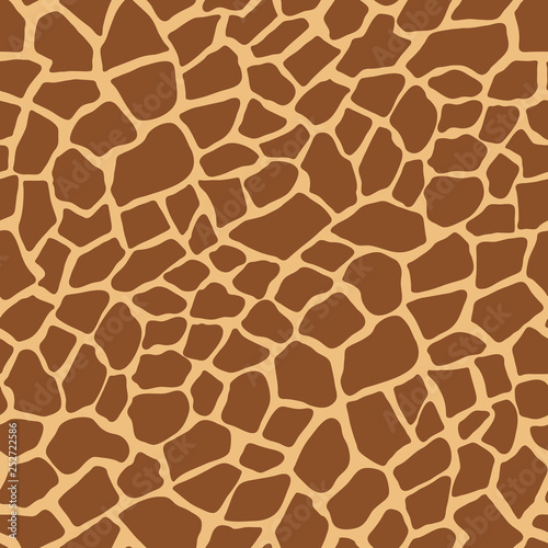 Dark giraffe animal print texture seamless vector pattern. Brown tiles on yellow background imitate giraffe skin pattern. Perfect for home decor, fashion, fabric, cards, scrapbooking, wrapping paper.