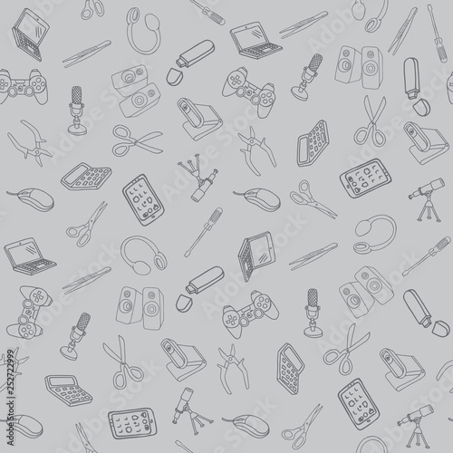 Hand drawn office supplies in seamless pattern