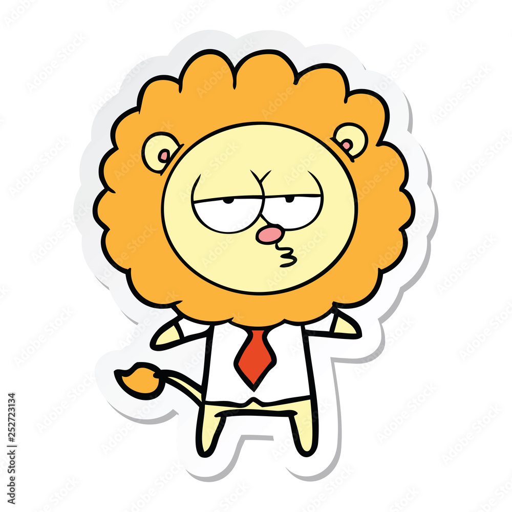 sticker of a cartoon bored lion office worker sticker of a cartoon bored lion office worker