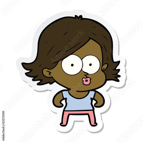 sticker of a cartoon girl pouting