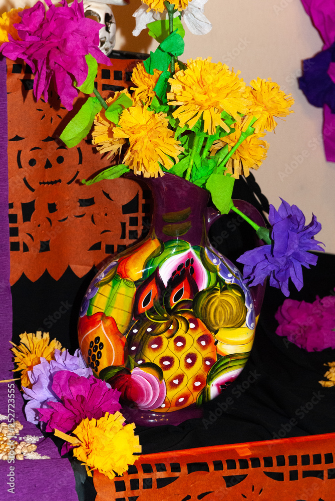 Día de Muertos Ofrenda, traditional altar with offerings to the