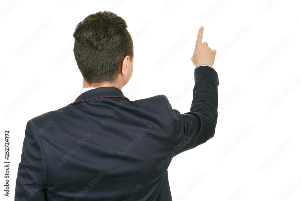 Picking this one. Portrait of a businessman pointing at the copyspace isolated on white Picking this one. Portrait of a businessman pointing at the copyspace isolated on white