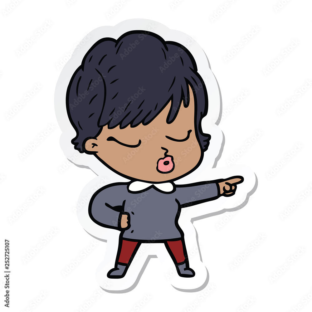 sticker of a cartoon woman with eyes shut sticker of a cartoon woman with eyes shut