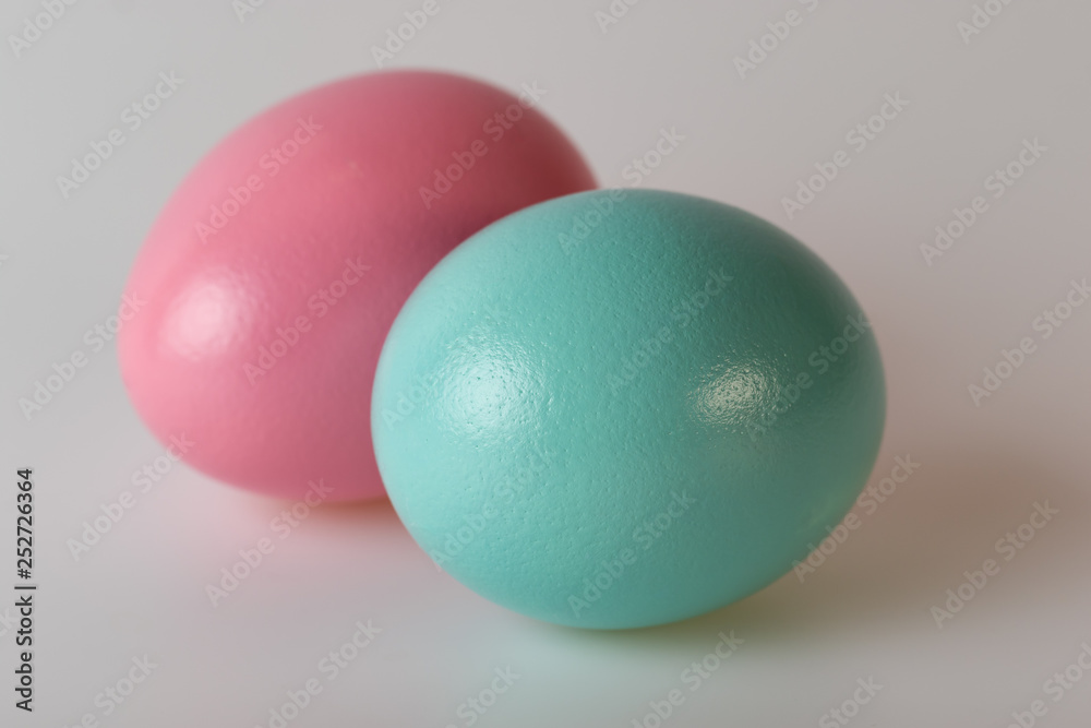 Close Easter Painted Eggs Selective Focus Gray Background Close Easter Painted Eggs Selective Focus Gray Background