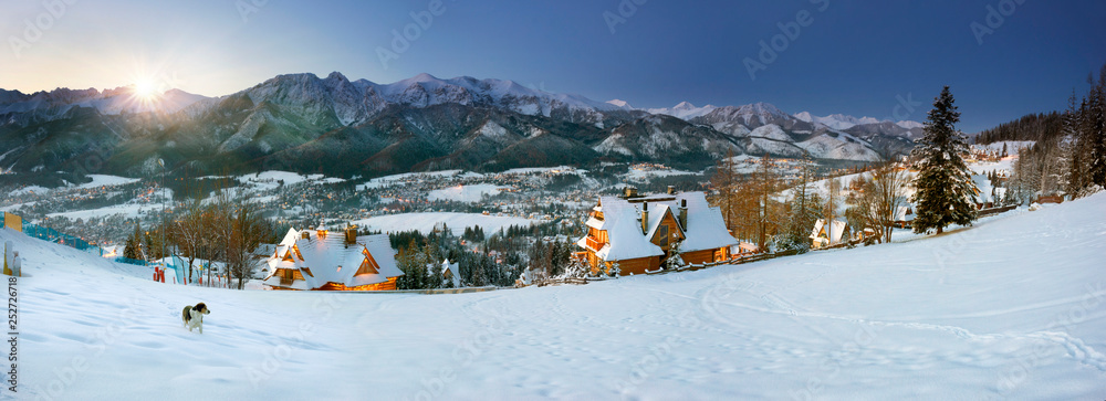 Zakopane at night in the light of the moon.