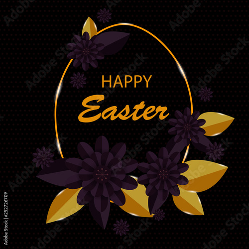 Easter card paper flowers with gold glitter for the holiday