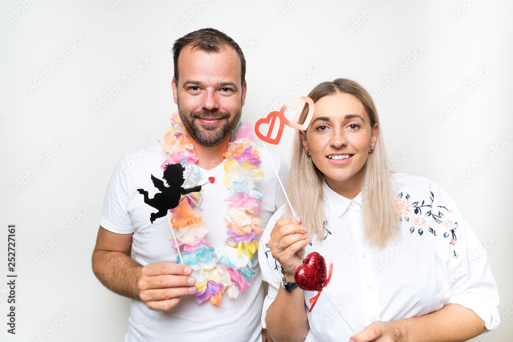 party photo booth props male female fun glasses white background