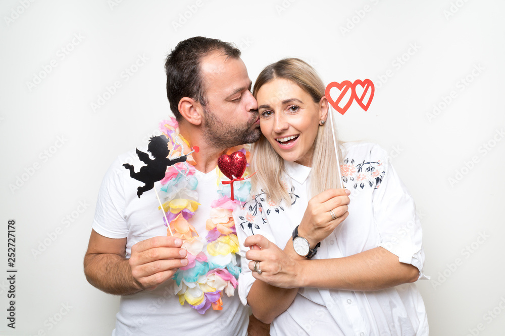party photo booth props male female fun glasses white background