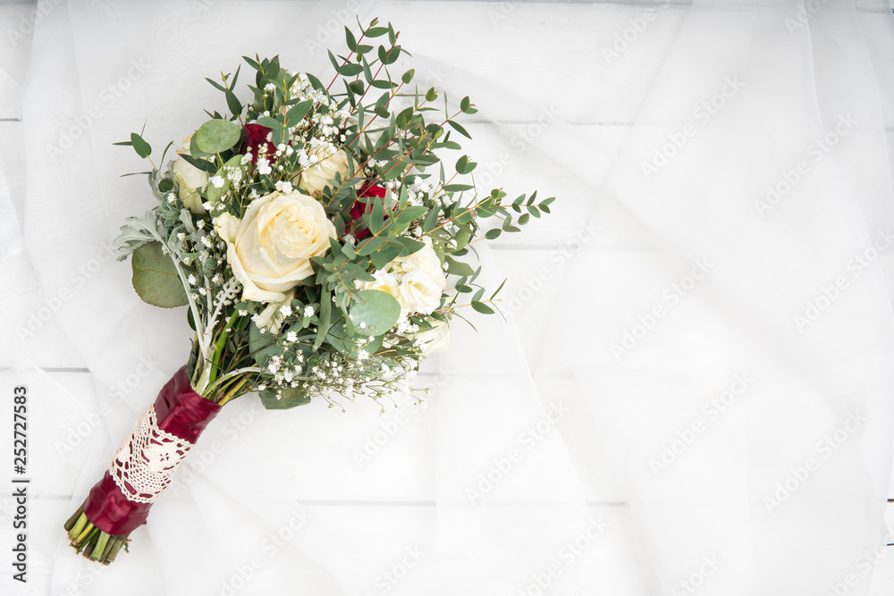 top view romantic wedding flower bouquet roses