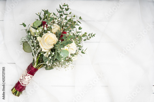 Obraz na płótnie top view romantic wedding flower bouquet roses w salonie