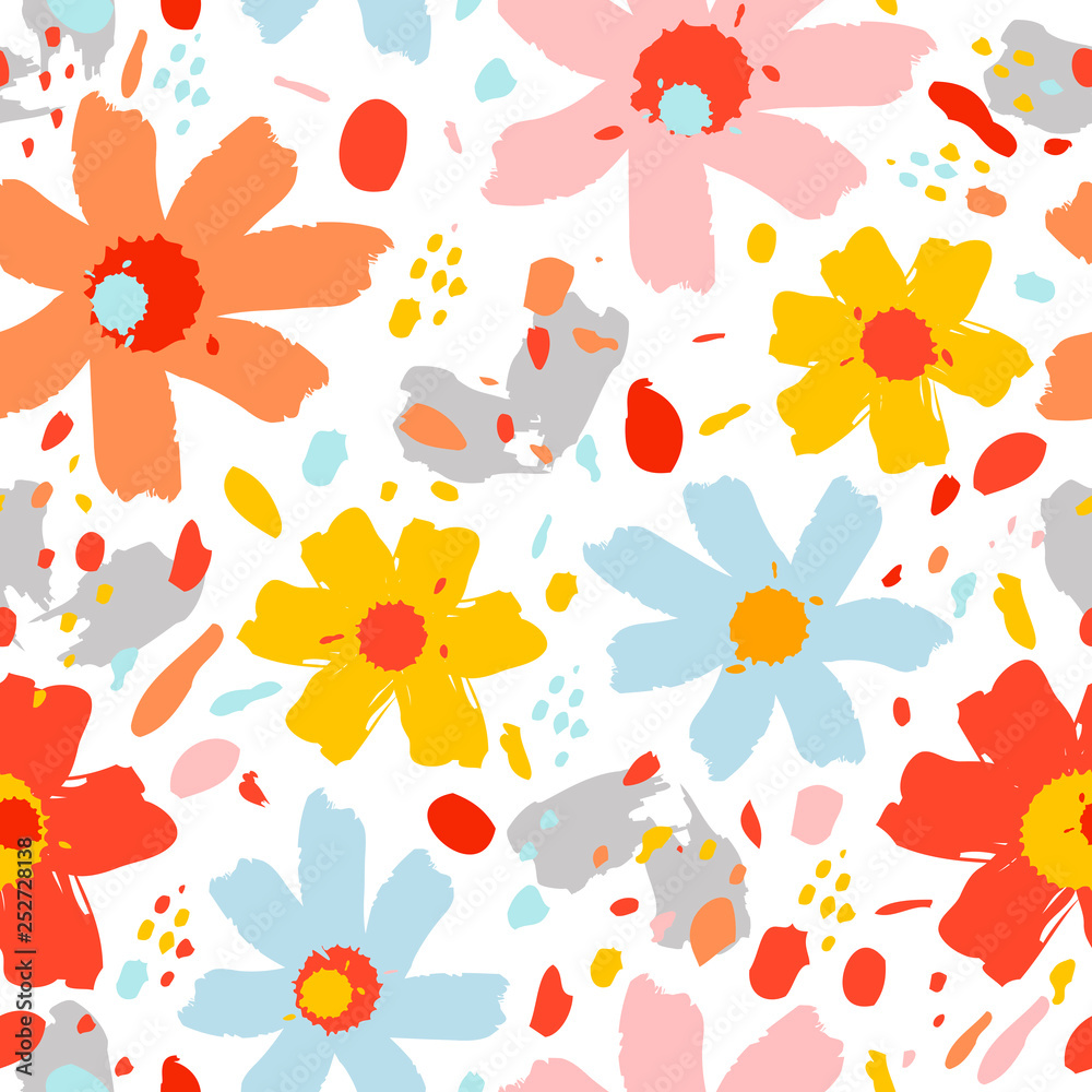 Flowers Blossom Summer Pattern, Holi Painting Print. Vector illustration Flowers Blossom Summer Pattern, Holi Painting Print. Vector illustration