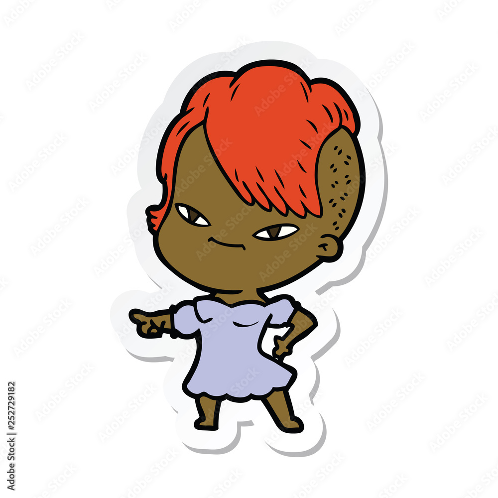 sticker of a cute cartoon girl with hipster haircut sticker of a cute cartoon girl with hipster haircut