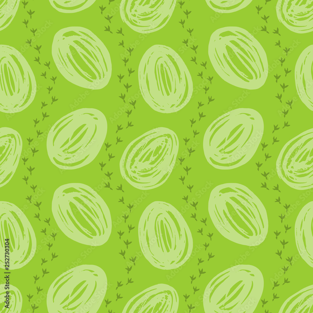 Seamless pattern with hand drawn eggs and chicken footprint isolated on green background. Seamless pattern with hand drawn eggs and chicken footprint isolated on green background.