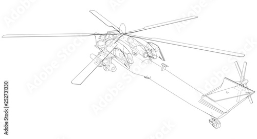 Blueprint of helicopter. Vector wireframe concept. Blue purple. Created illustration of 3d