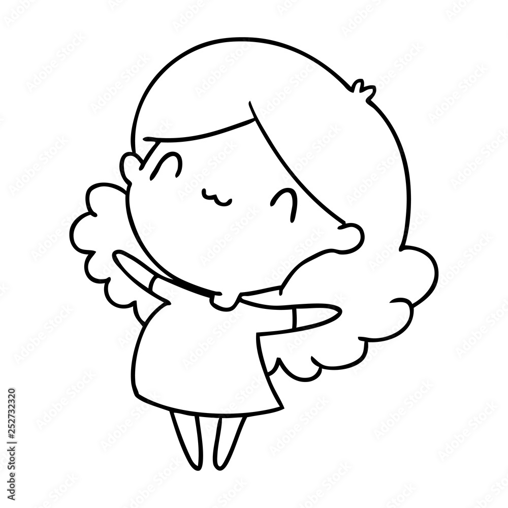 Obraz premium line drawing of a cute kawaii girl