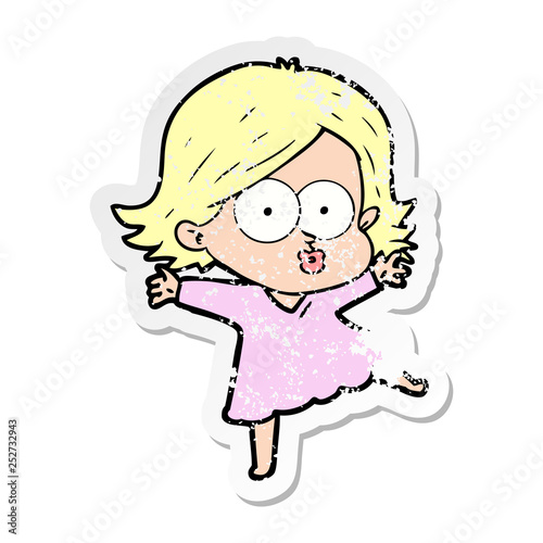 distressed sticker of a cartoon girl pouting