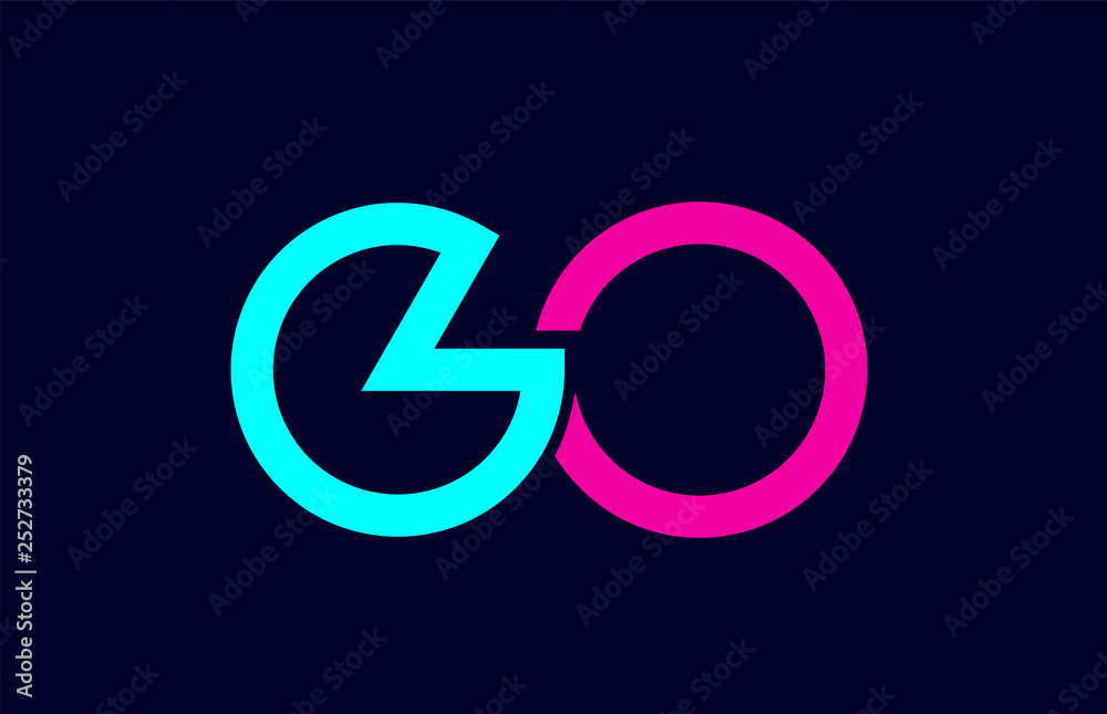 GO G O blue pink colorful alphabet alphabet letter logo combination design