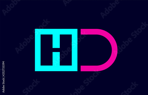 HD H D blue pink colorful alphabet alphabet letter logo combination design