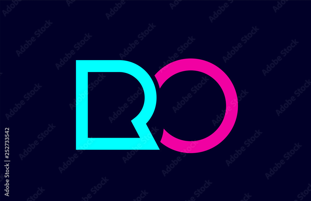 RO R O blue pink colorful alphabet alphabet letter logo combination design