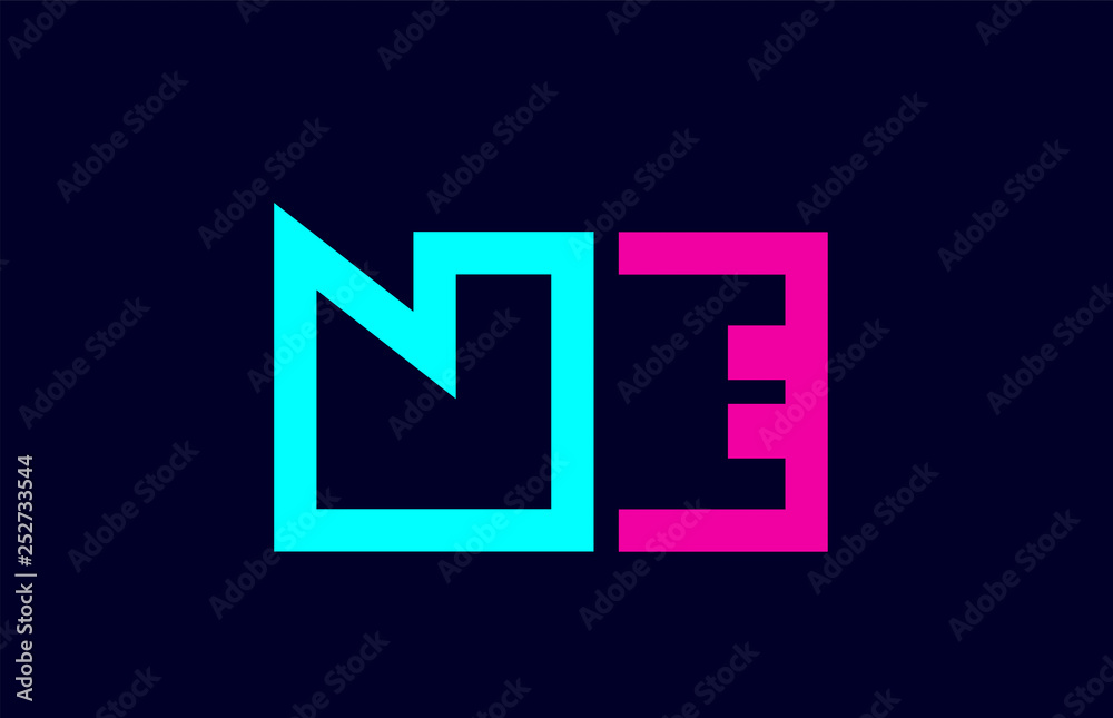 NE N E blue pink colorful alphabet alphabet letter logo combination design